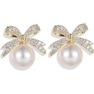 Elegant Pearl Bow Christmas Earrings for Women - Dangle Holiday Jewelry 2025